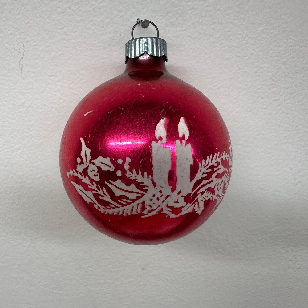 Vintage Shiny Brite Pink Glass Christmas Ornament Candle Stencil Made in USA